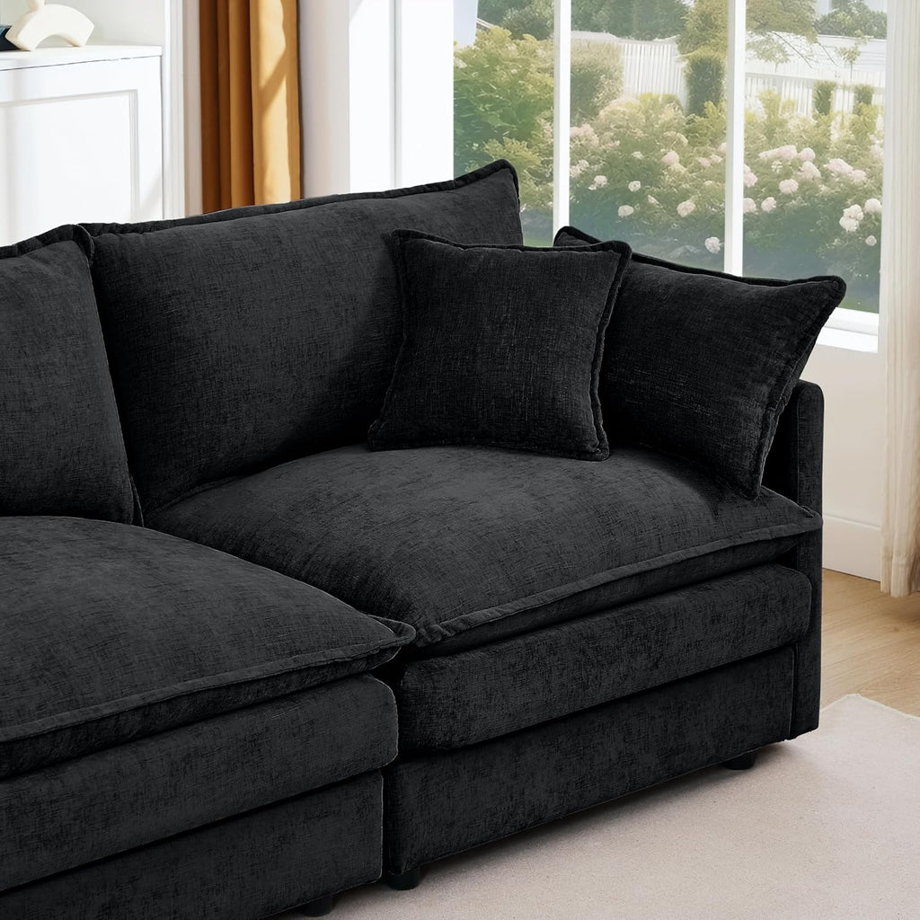 Harper & Bright Designs 105' W Modular L-Shaped Sectional Sofa with Removable Ottoman, 3-Seater Configurable Layout, Black