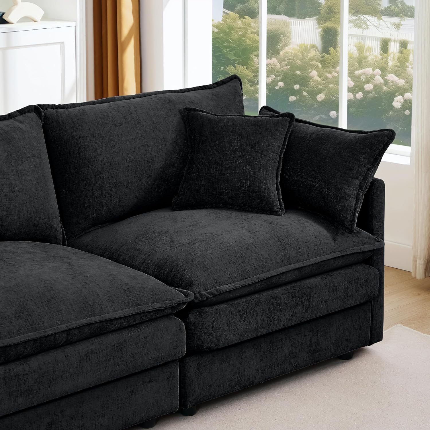 Harper & Bright Designs 105' W Modular L-Shaped Sectional Sofa with Removable Ottoman, 3-Seater Configurable Layout, Black