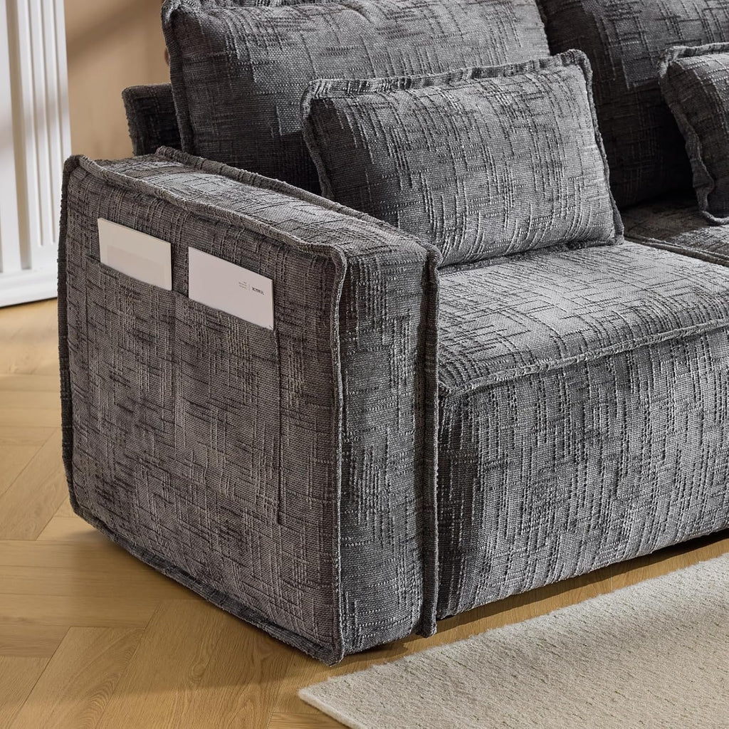VINGLI 111' Convertible Modular Sectional Sofa,Comfortable L Shaped Reversible Couch with Ottoman, Removable 3 Seater Boneless Modern Couch, Durable Chenille Cloud Sofa for Living Room,Grey