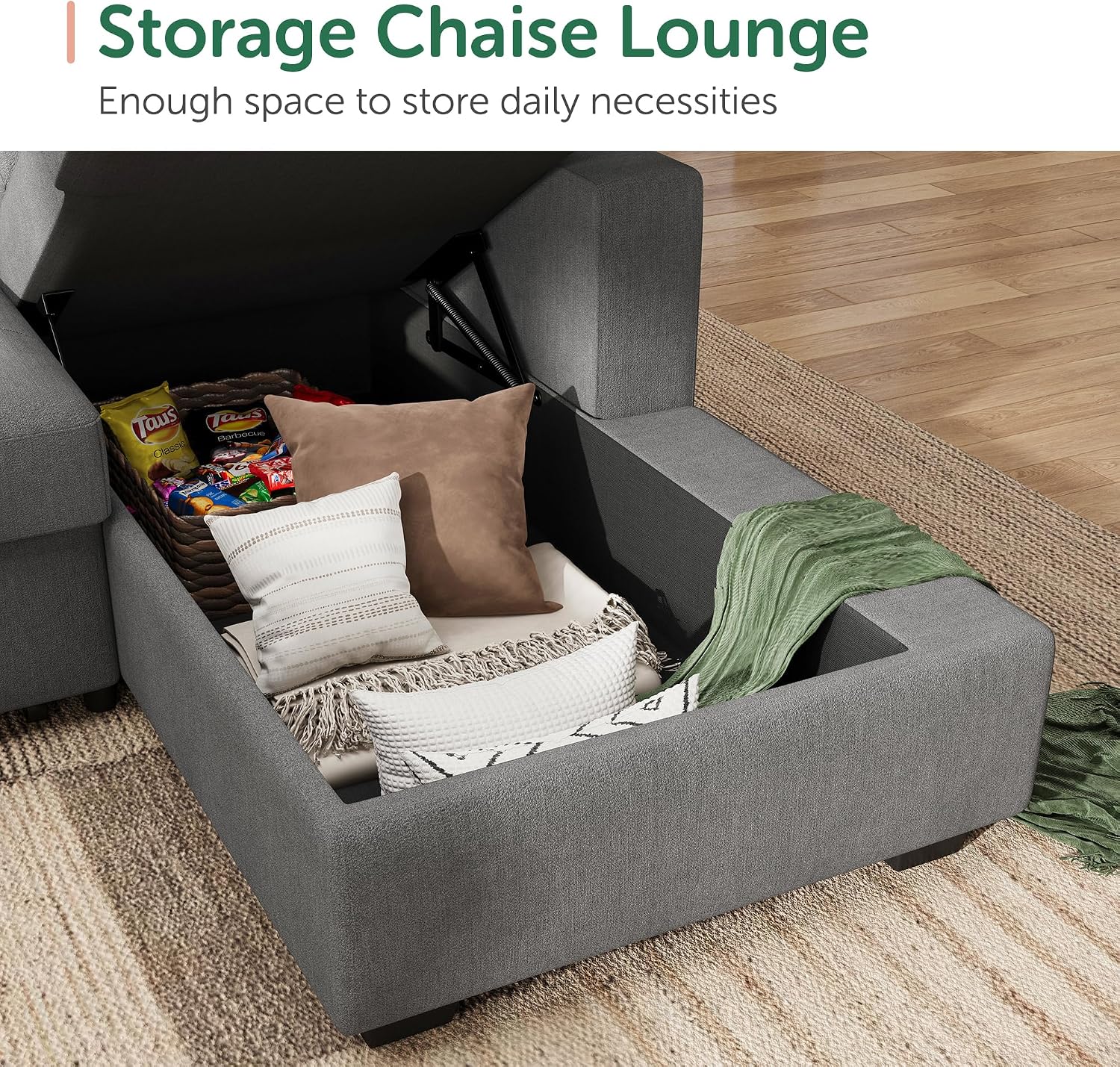 HONBAY Sleeper Sofa Bed with Storage Chaise, Sectional Couch with Pull Out Bed, U Shaped Sectional Sleeper Sofa Couch, Grey