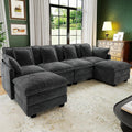 107' Cloud Couch Sectional, U Shaped Modular Sectional Sofa, 4-Seat Deep Seat Couch with 6 Removable Washable Pillows and 2 Ottoman for Living Room, Bedroom, Apartment, Black Grey