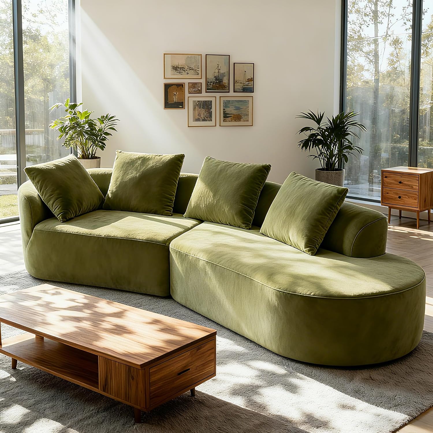 Christopher Knight Home Randa Modern Fabric Upholstered 5-Seater Sofa, Oversized Chair Cloud Couch, Fully Assembled Long Sofa Chaise Lounge, Fully Assembled, Olive Green