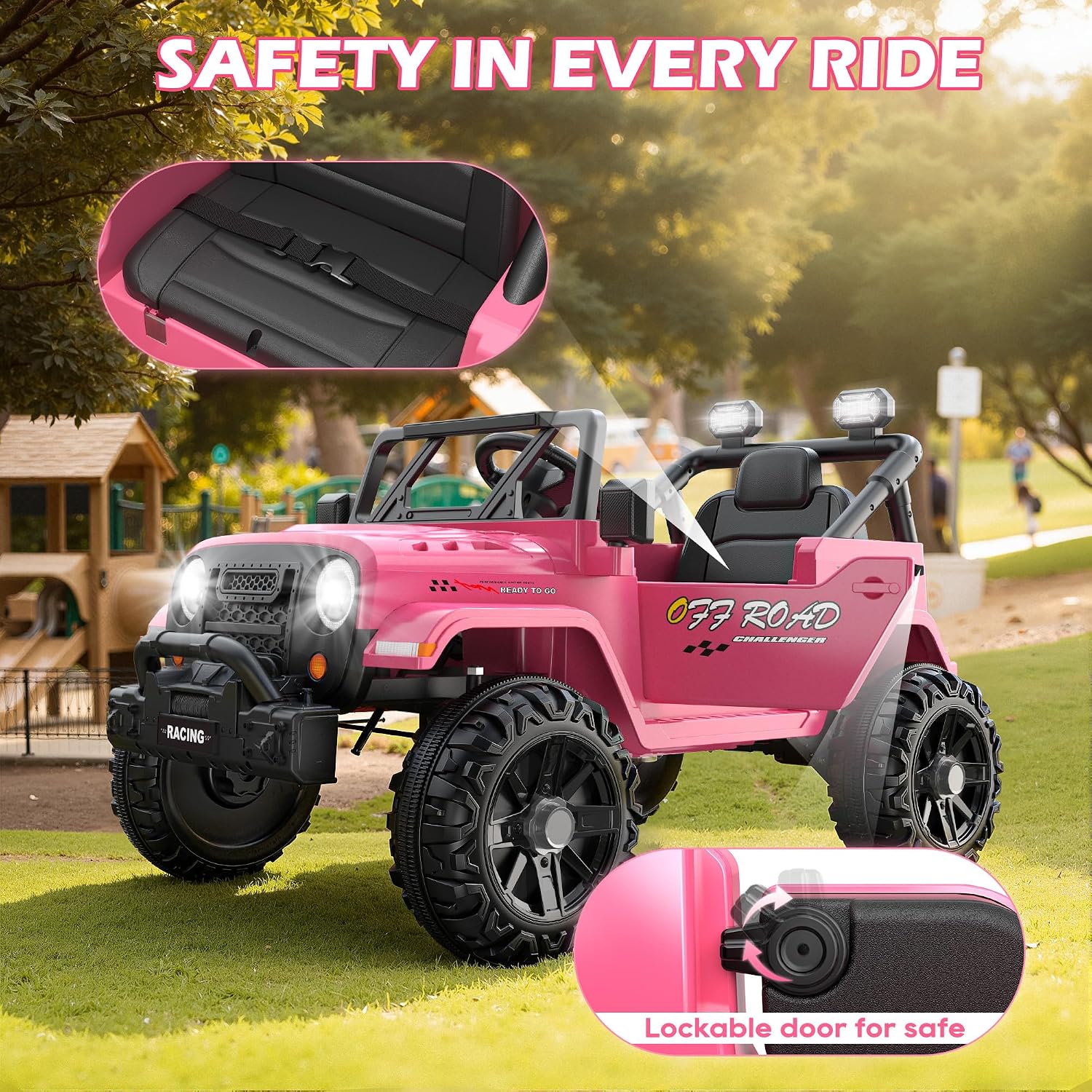 ARBELI 12V Ride On Truck Car with Remote Control, Kids Electric Vehicles with Bluetooth Music, Horn, 3 Speeds, 4 LED Lights, Soft Start, Ride on Toys for Toddler Boys & Girls, Pink