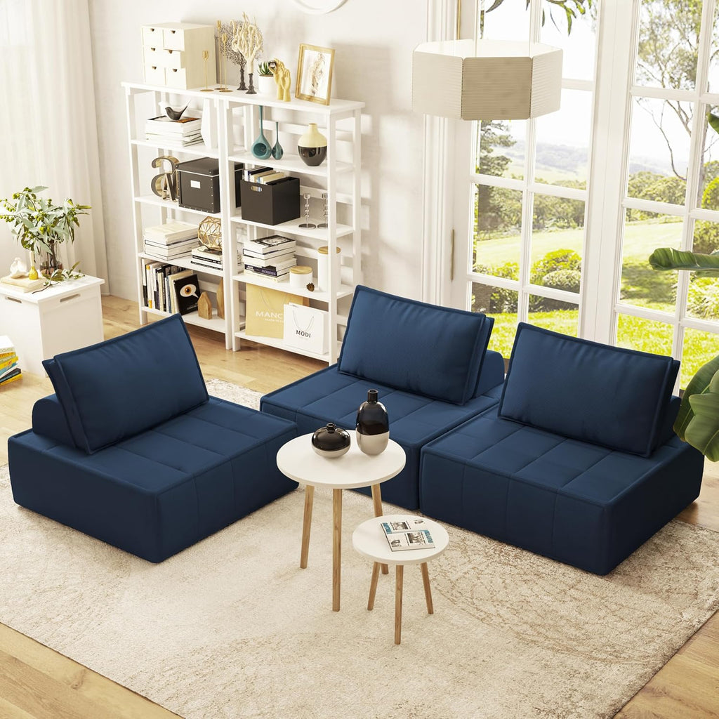 PurrJoys Modular Sectional Loveseat, 2-Piece Deep Seat Corduroy Lounge Sofa with Movable Cushions, Small Loveseat Couch for Living Room, Bedroom, Apartment, Blue