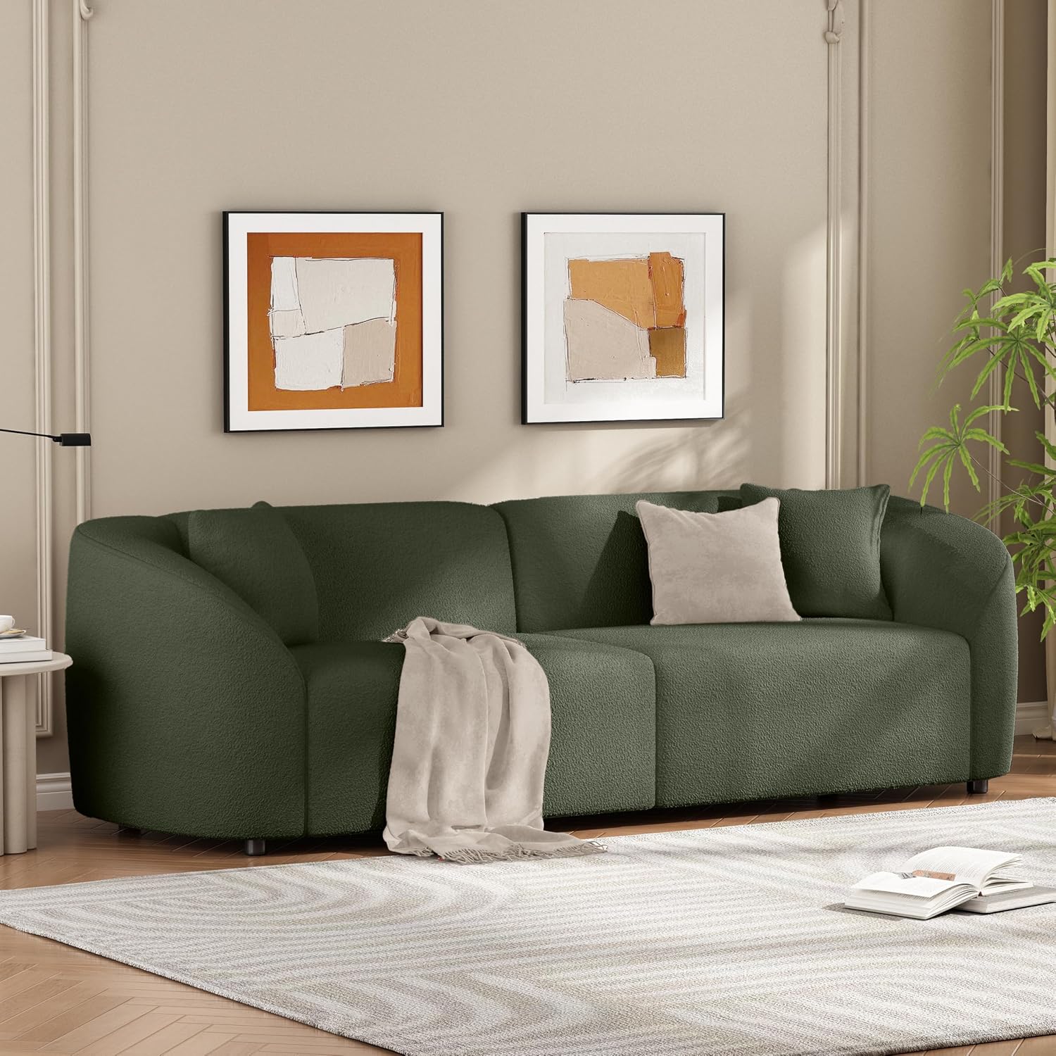 Christopher Knight Home Sabbo 87.50' Boucle Upholstered Couch, Oversized 2 Seater Sofa, Curved Soft Seating Lounge Sofa Chair, Cozy Loveseat with Armrest, Reading Sofa for Living Room Home Rest, Green