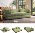 5-in-1 Folding Convertible Sofa Bed, Loveseat Sleeper with Pull-Out Bed, Floor Sofa Modular Futon Couch, 79' Oversized Corduroy Upholstered Boneless Couch for Living Room, Bedroom, Lounge, A-Green