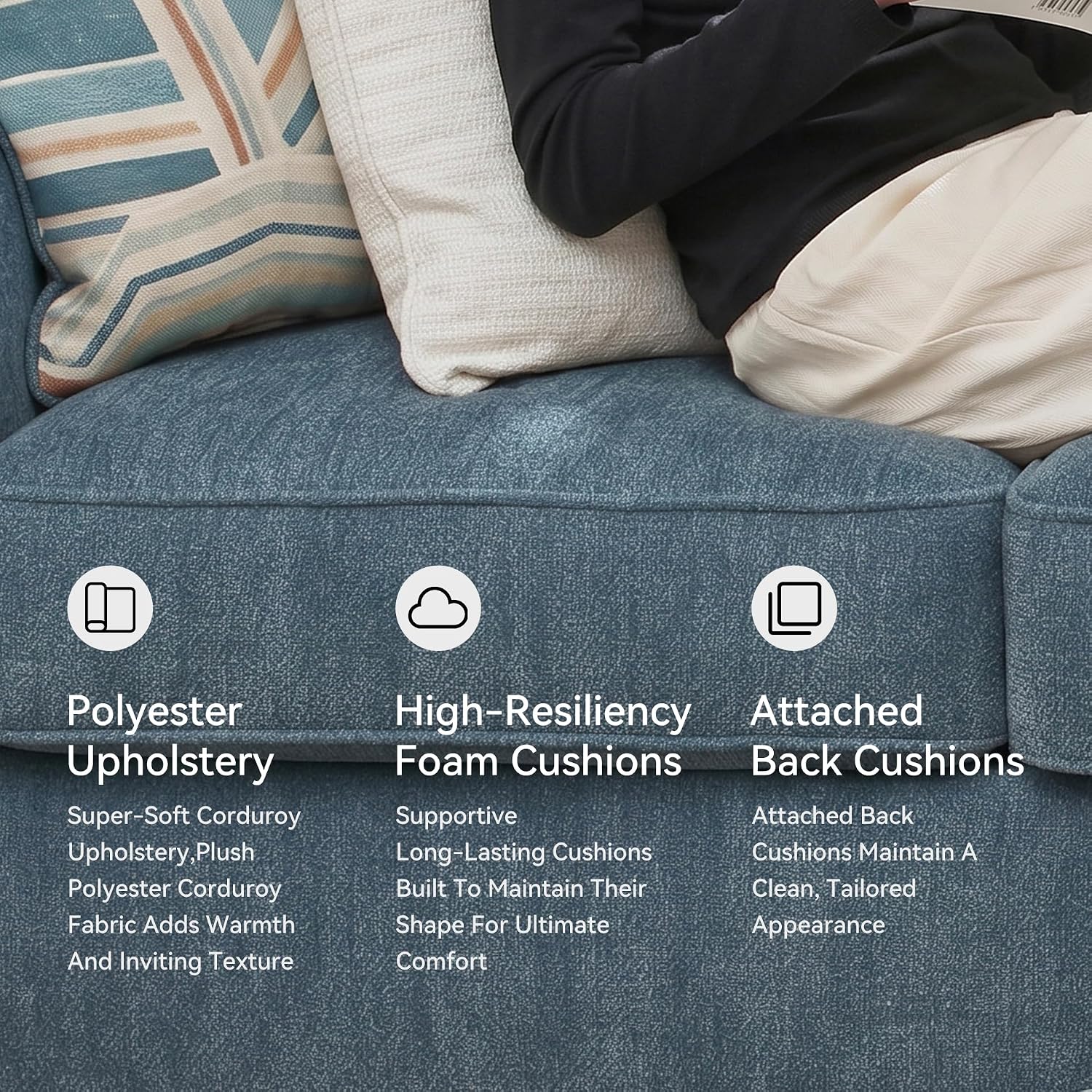 Signature Design by Ashley Cashton Casual 2-in-1 Sofa Sleeper with Folding Gel Memory Foam Mattress, Queen, Blue