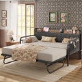 LIKIMIO Twin XL Daybed, Day Bed with Trundle, Storage Upholstered Headboard and Charging Station, Trundle Bed with Strong Supports for Living Room, Bedroom, and Guest Room, Grey