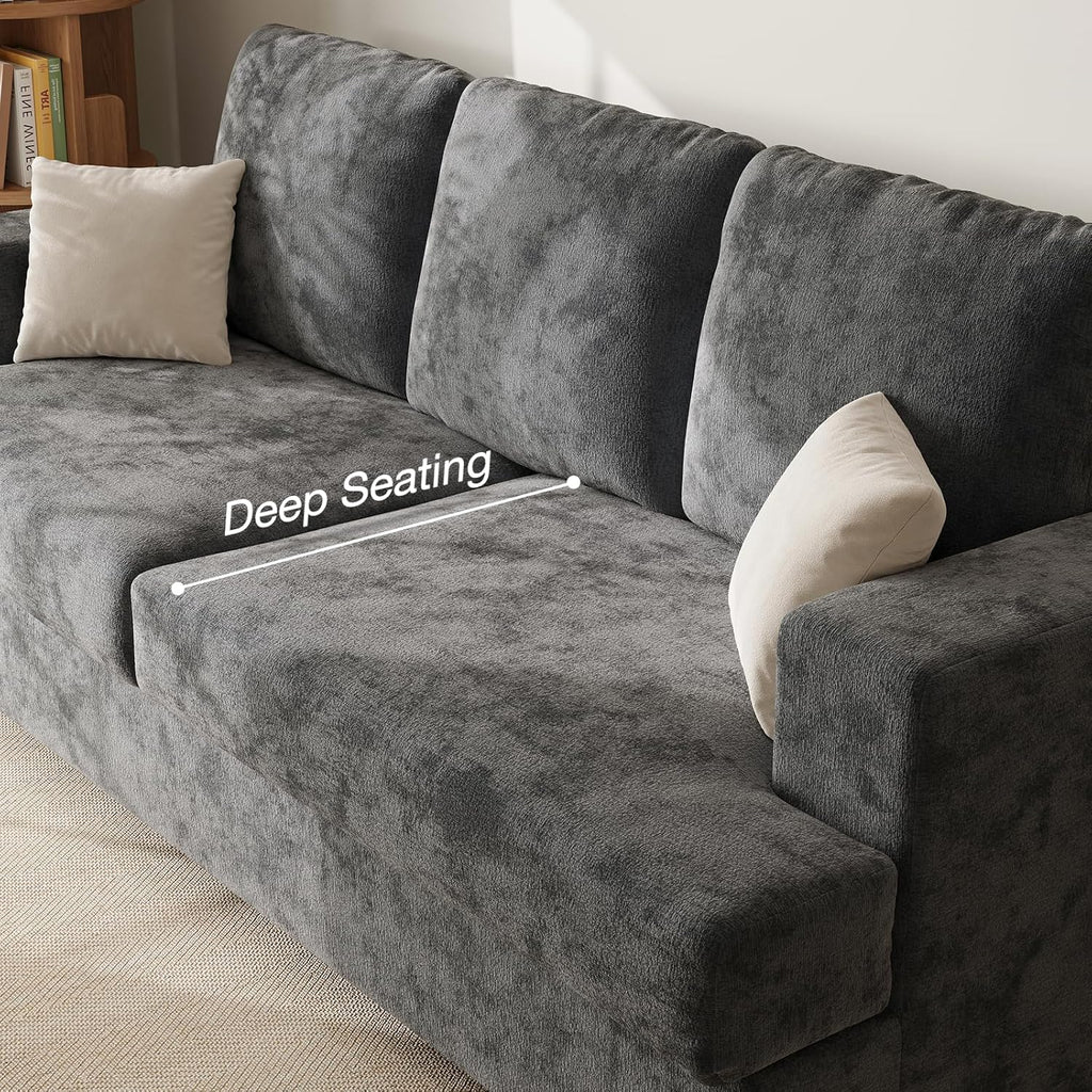 89' Grey Couches for Living Room, 3 Seater Couch with Deep Seat, Oversized Loveseat Sofa for Apartment and Small Spaces