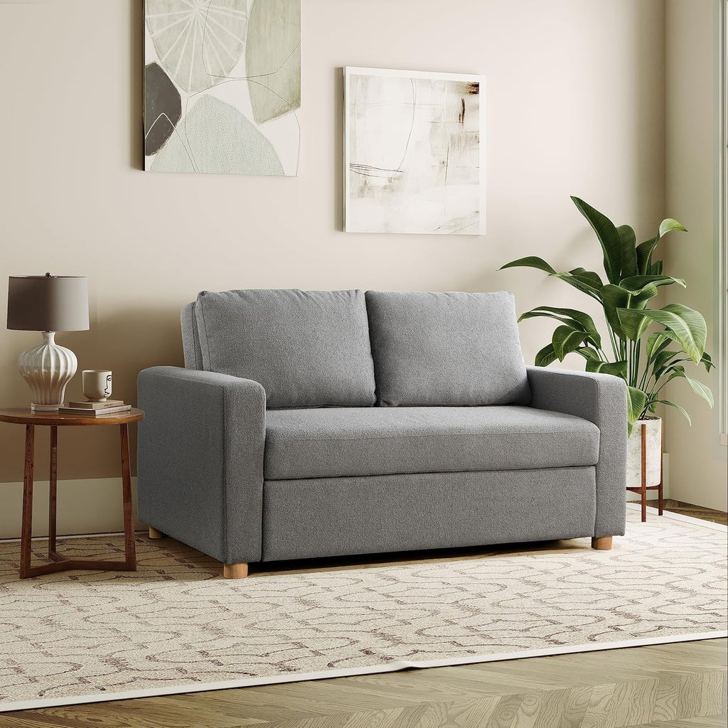 Serta Tulsa 66.1' Convertible Sleeper Loveseat, Full Size, Dreamcoil Comfort, FingerGuard Pinch Point Protection, Boucle Fabric, Grey