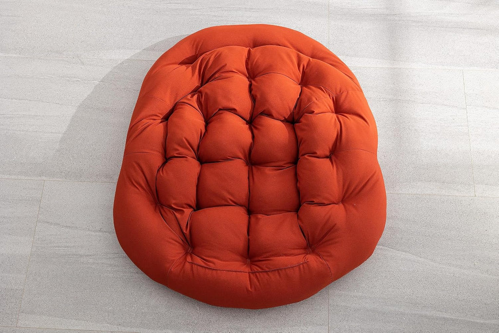 Outdoor Rattan Rocking Chair Oversized Papasan Recliner Lounger, Steel Frame & Thick Olefin Cushion, Indoor/Outdoor Use for Patio, Porch, Backyard, Garden, Balcony, Orange