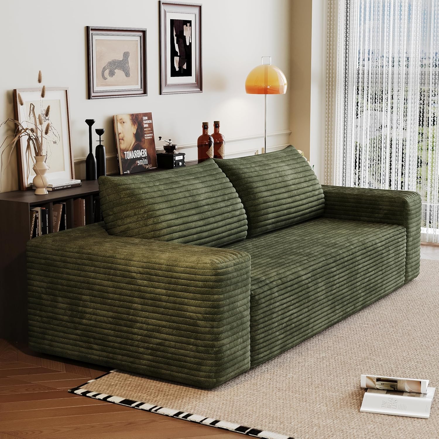 3 Seater Couch for Living Room, 71.3 INCH Fluffy Corduroy Boneless Couch Cloud Loveseat with Wide Armrest, Upholstered Floor Sofa in A Box, No Assembly Required