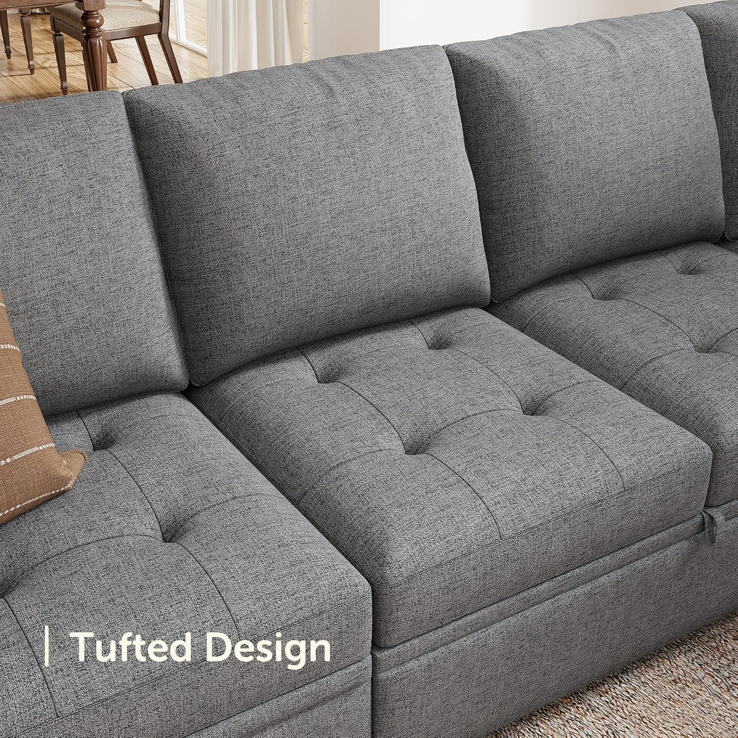 HONBAY Modular Sectional Couch U Shaped Sofa with Storage Seats Sectional Couches for Living Room,Grey