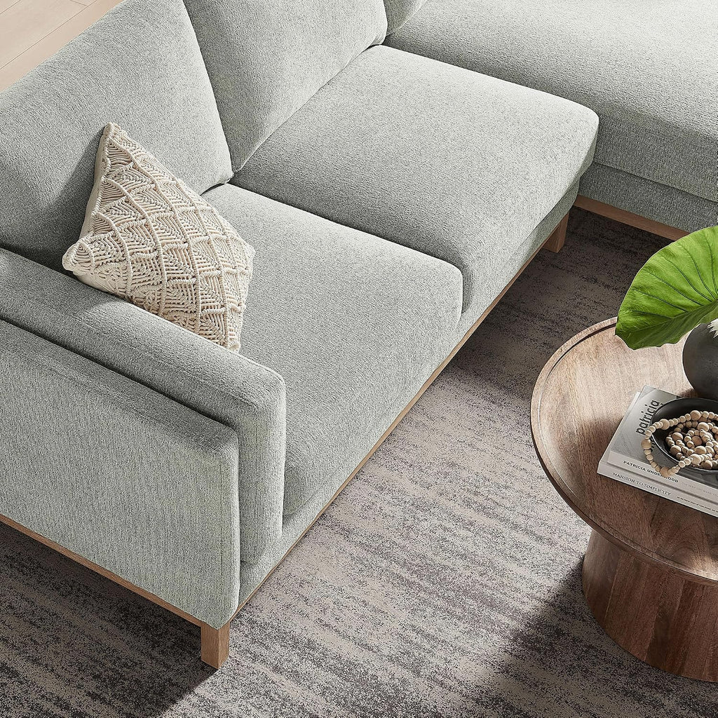 Modway Roscoe Right-Facing Sectional Sofa with Chaise in Mist - 2-Piece Mélange Chenille Fabric Deep Seat Couch, L Shaped Modular for Living Room or Lounge