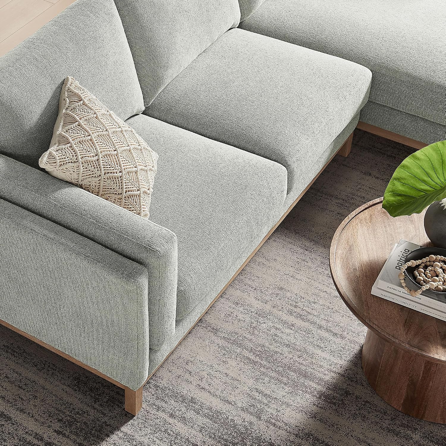 Modway Roscoe Right-Facing Sectional Sofa with Chaise in Mist - 2-Piece Mélange Chenille Fabric Deep Seat Couch, L Shaped Modular for Living Room or Lounge