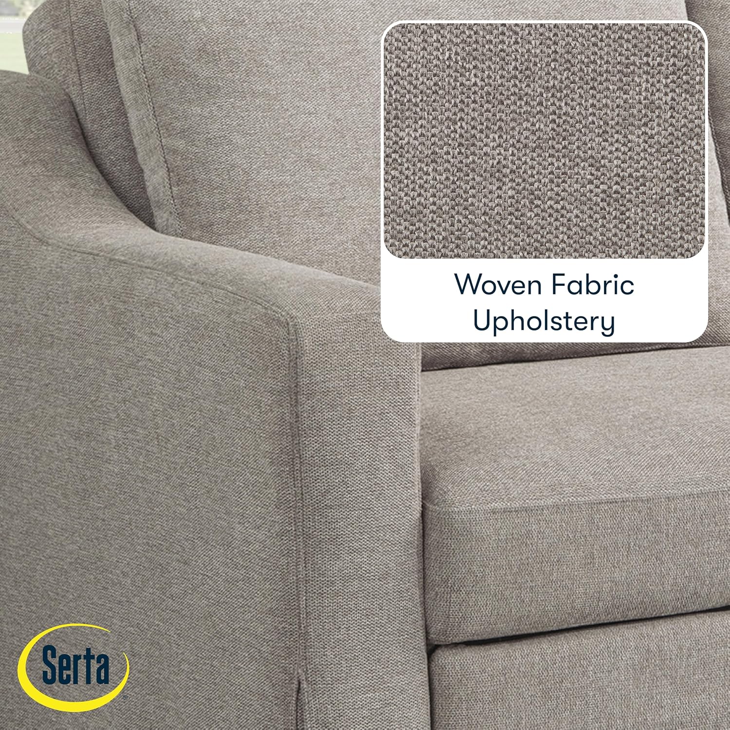 Serta Hawthorne 66.1' Slipcovered Convertible Sleeper Loveseat, Full Size, Dreamcoil Comfort, FingerGuard Pinch Point Protection, Polyester Tweed Fabric, Flax