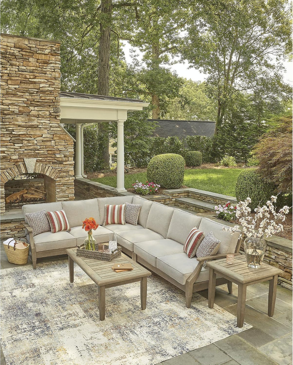 Signature Design by Ashley Clare View Left-Arm Facing Contemporary 4-Piece Outdoor Sectional with Cushion and 6 Throw Pillows, Beige