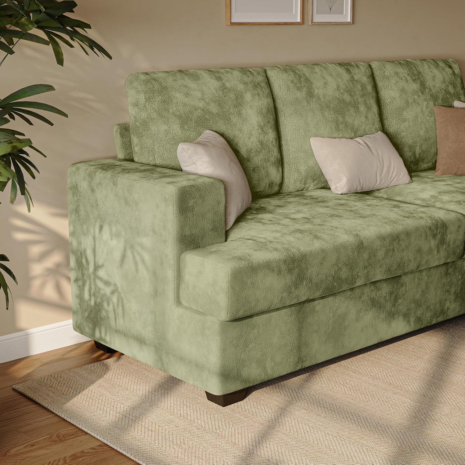 89' Green Couches for Living Room, 3 Seater Couch with Deep Seat, Oversized Loveseat Sofa for Apartment and Small Spaces