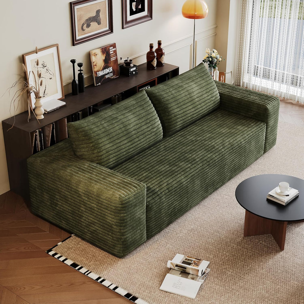 3 Seater Couch for Living Room, 71.3 INCH Fluffy Corduroy Boneless Couch Cloud Loveseat with Wide Armrest, Upholstered Floor Sofa in A Box, No Assembly Required