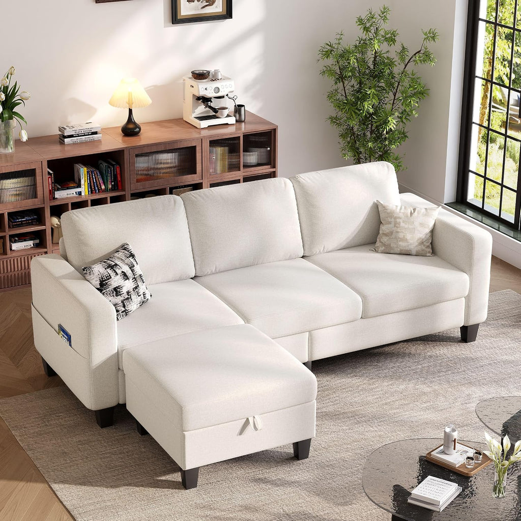 78' Sectional Sofa Couches for Living Room, Beige Convertible L Shaped Couch with Storage Ottoman, Deep Seat Pet-Friendly Linen Fabric Sofa Set for Small Space, Apartment, Dorm