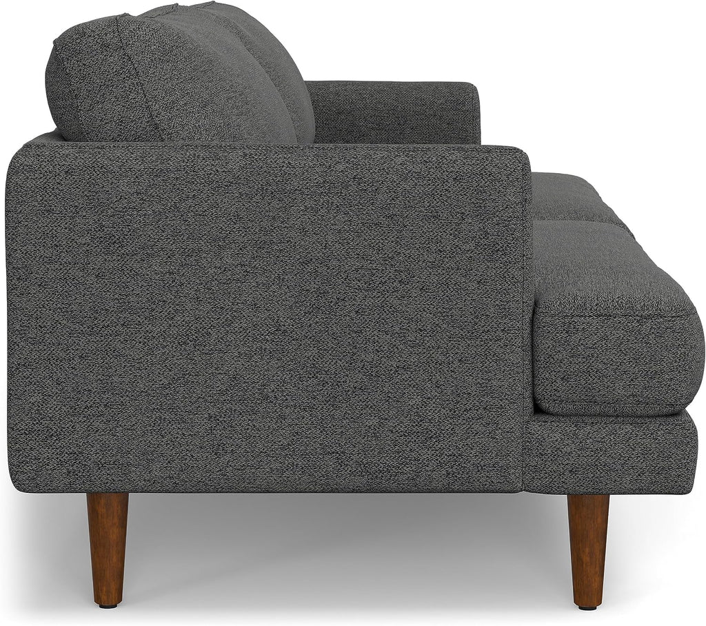 SIMPLIHOME Livingston 90-inch Wide Sofa in Charcoal Grey Woven-Blend Fabric, Handcrafted Mid-Century Modern Oversized 3-Seater Couch Sofa for Living Room or Family Room, Solid Wood Frame
