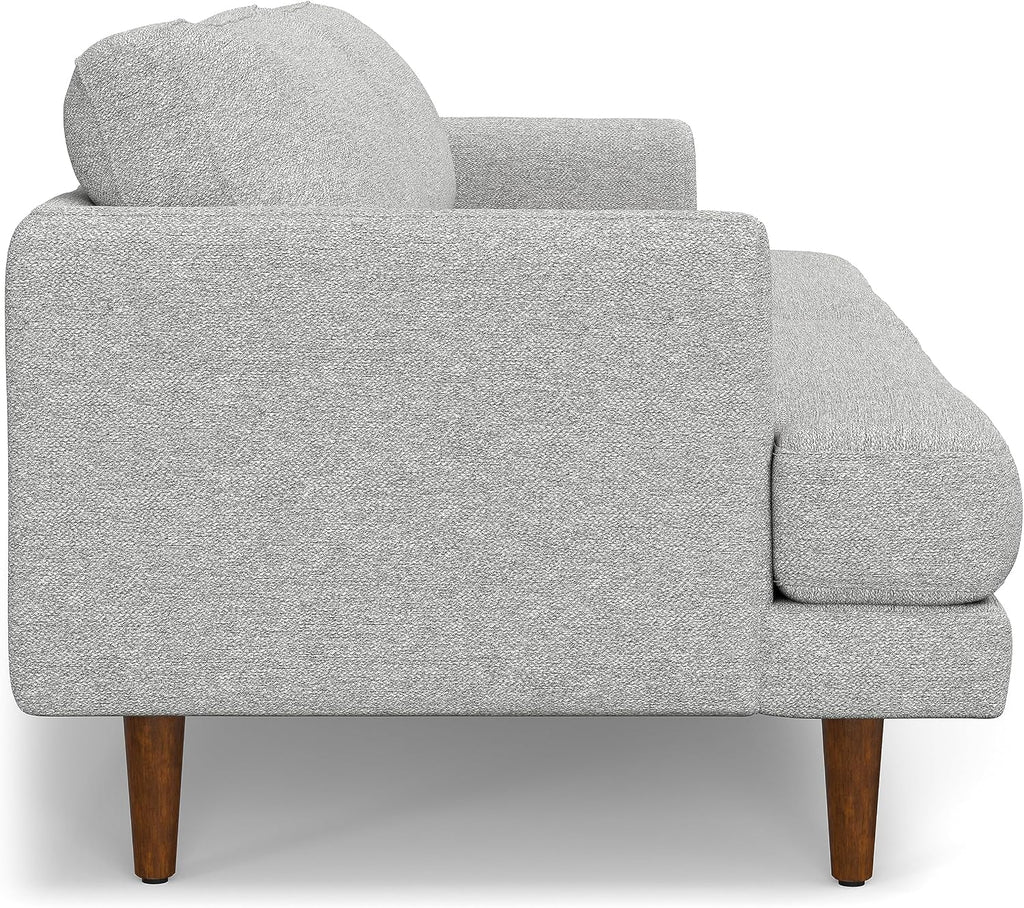 SIMPLIHOME Livingston 90-inch Wide Sofa in Mist Grey Woven-Blend Fabric, Handcrafted Mid-Century Modern Oversized 3-Seater Couch Sofa for Living Room or Family Room, Solid Wood Frame