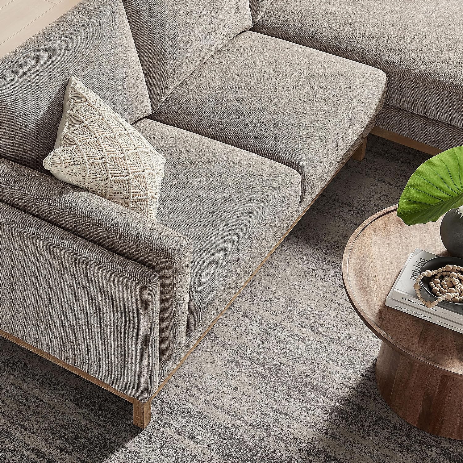 Modway Roscoe Right-Facing Sectional Sofa with Chaise in Pewter - 2-Piece Mélange Chenille Fabric Deep Seat Couch, L Shaped Modular for Living Room or Lounge