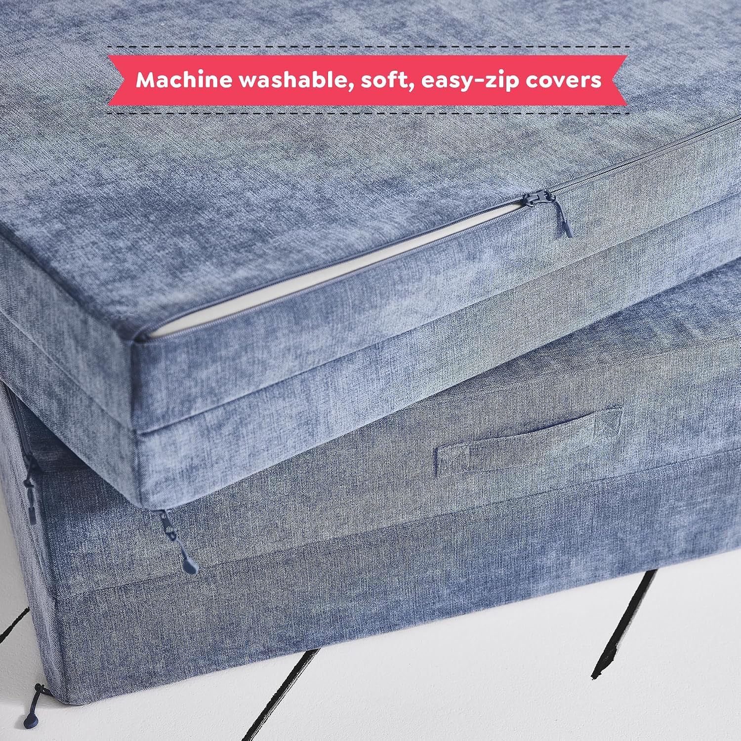 Yourigami Kids and Toddler Play Couch, Convertible Folding Sofa, Durable Foam Modular Design, Blue Lagoon