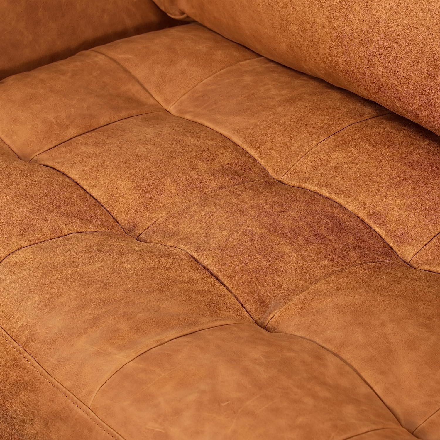 Poly & BARK Calle 90' Sofa Full-Grain Pure-Aniline Italian Leather in Cognac Tan, Solid Wood Legs