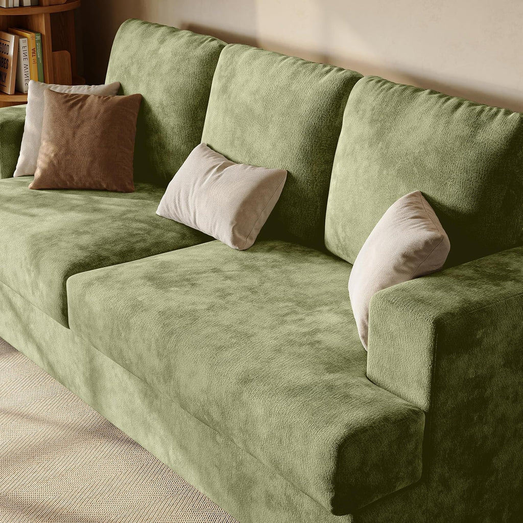89' Green Couches for Living Room, 3 Seater Couch with Deep Seat, Oversized Loveseat Sofa for Apartment and Small Spaces