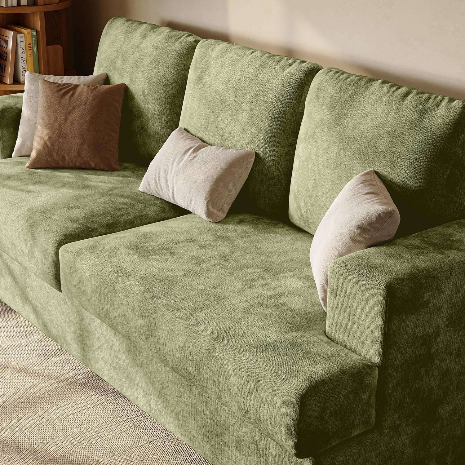 89' Green Couches for Living Room, 3 Seater Couch with Deep Seat, Oversized Loveseat Sofa for Apartment and Small Spaces