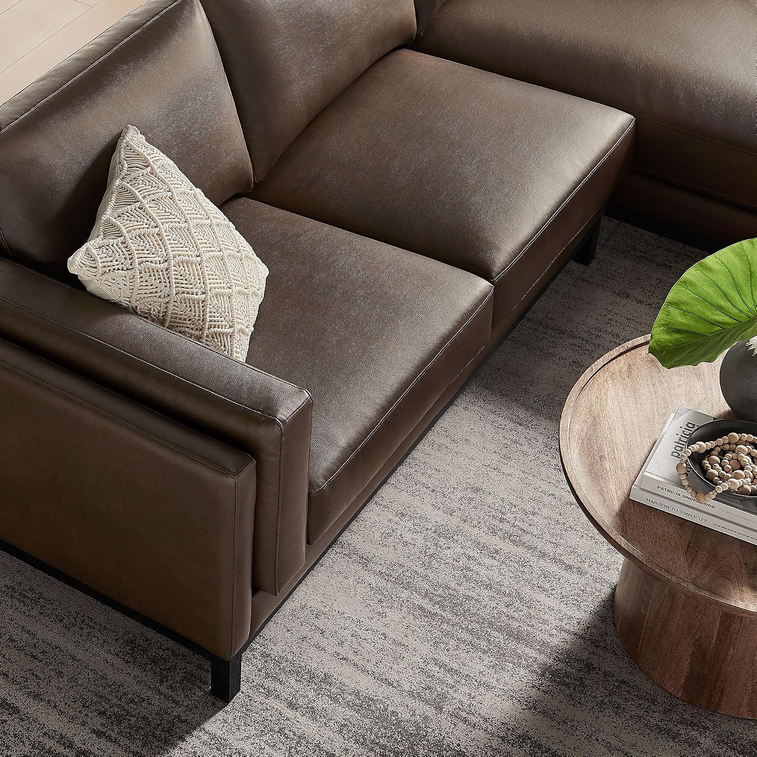 Modway Roscoe Right-Facing Sectional Sofa with Chaise in Espresso - 2-Piece Faux Leather Upholstered Deep Seat Couch, L Shaped Modular for Living Room or Lounge